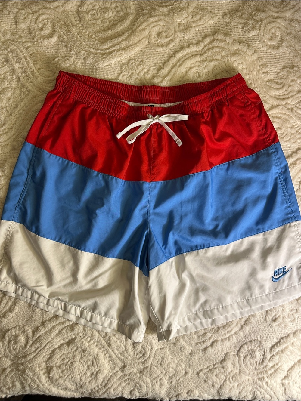 Nike Red, Light Blue & White Colorblock Swim Shorts